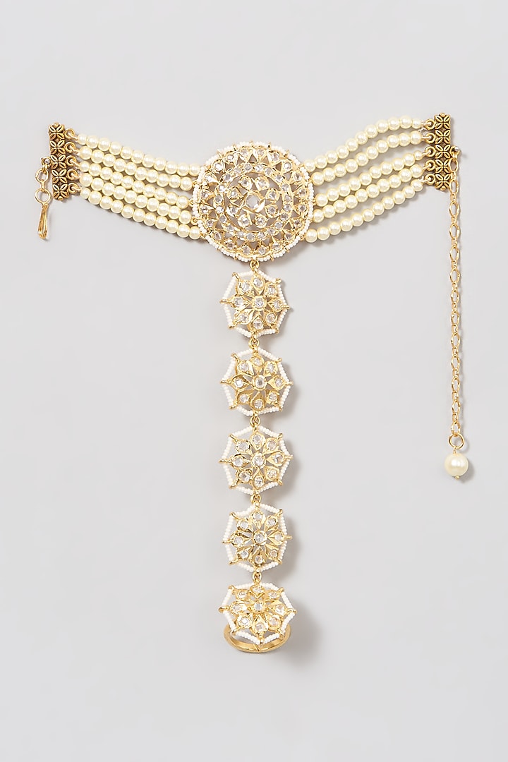 Gold Plated Pearl Hathphool (Set of 2) by Kiara at Pernia's Pop Up Shop