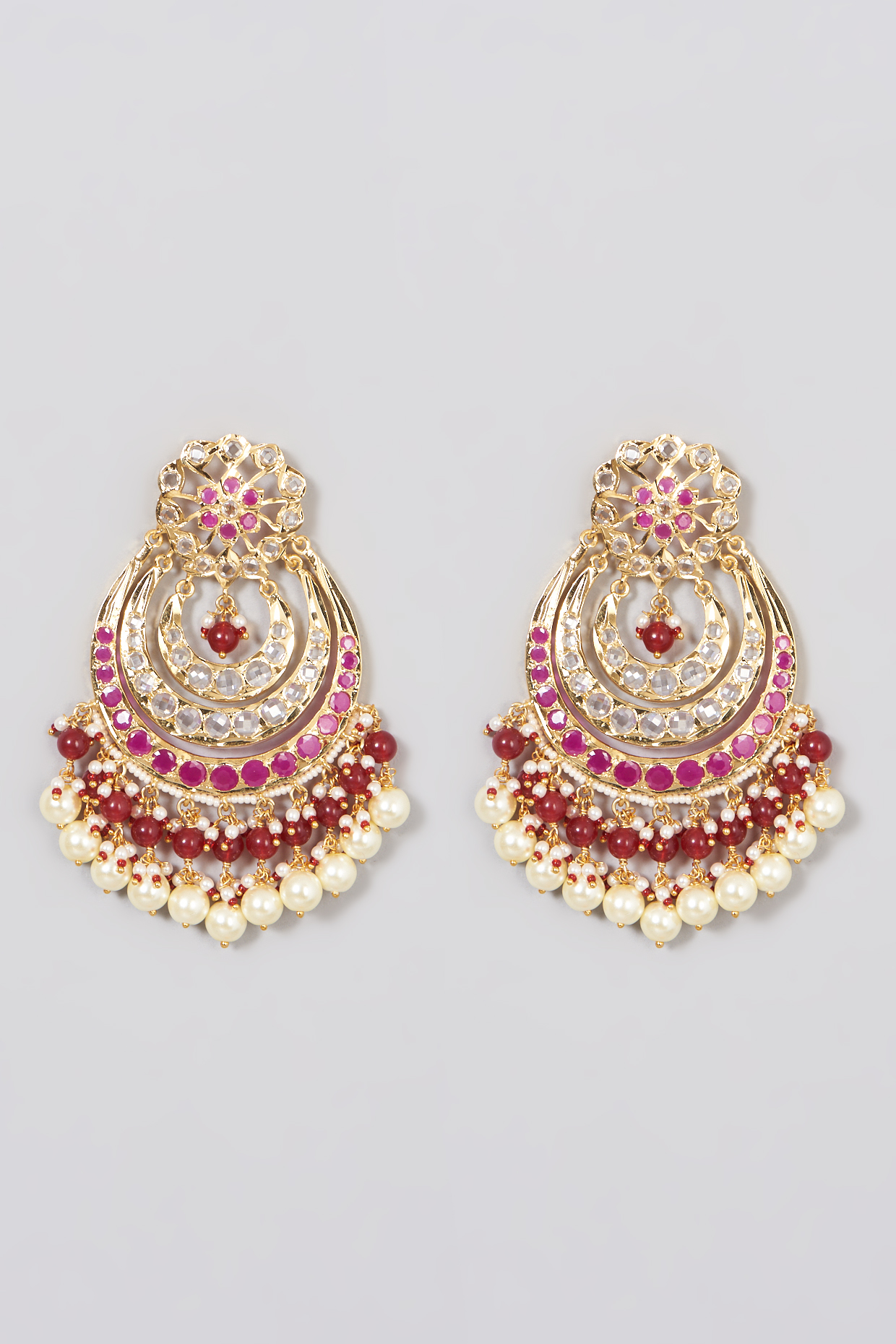 Gold Plated Chandbali Earrings With Onyx Beads by Kiara