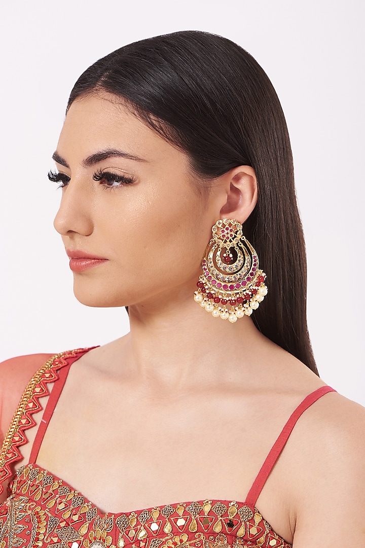 Gold Plated Chandbali Earrings With Onyx Beads by Kiara at Pernia's Pop Up Shop