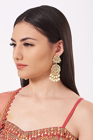 Gold Plated Chandbali Earrings With Pearls by Kiara