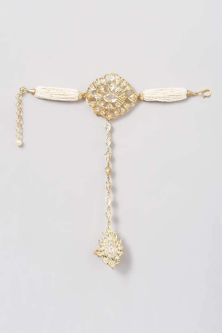 Gold Plated Pearl Hathphool by Kiara