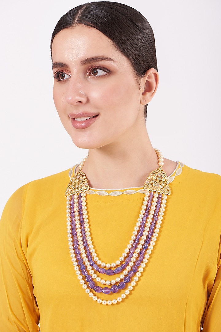 Gold Plated Amethyst Layered Necklace by Kiara
