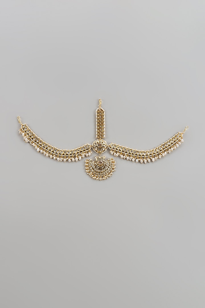 Gold Plated Kundan Polki & Pearl Mathapatti by Kiara at Pernia's Pop Up Shop