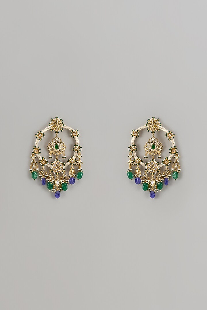 Gold Plated Kundan Polki & Multi-Colored Onyx Chandbali Earrings by Kiara at Pernia's Pop Up Shop