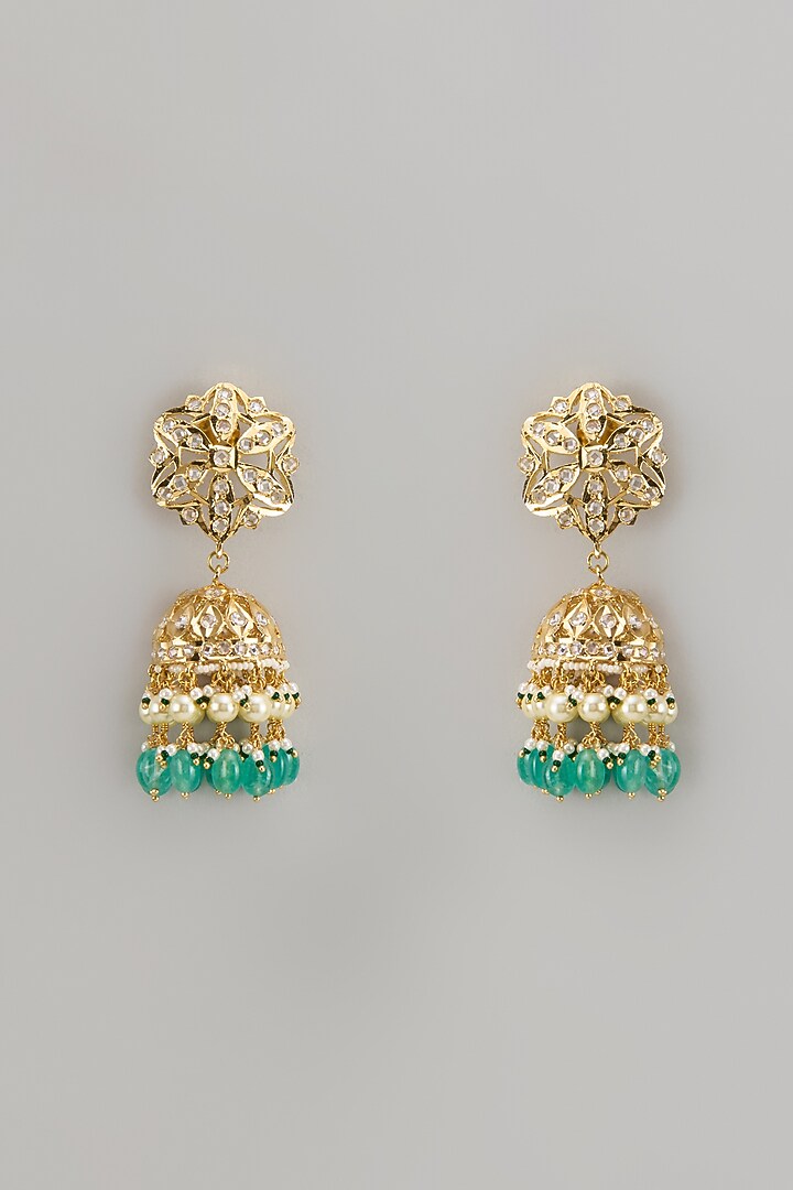 Gold Plated Kundan Polki & Pearl Jhumka Earrings by Kiara at Pernia's Pop Up Shop