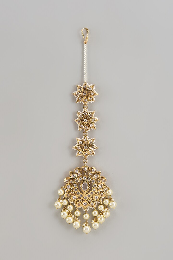 Gold Plated Kundan Polki & Pearl Maangtikka by Kiara at Pernia's Pop Up Shop