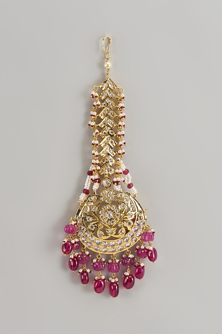 Gold Plated Kundan Polki & Red Onyx Maangtikka by Kiara at Pernia's Pop Up Shop