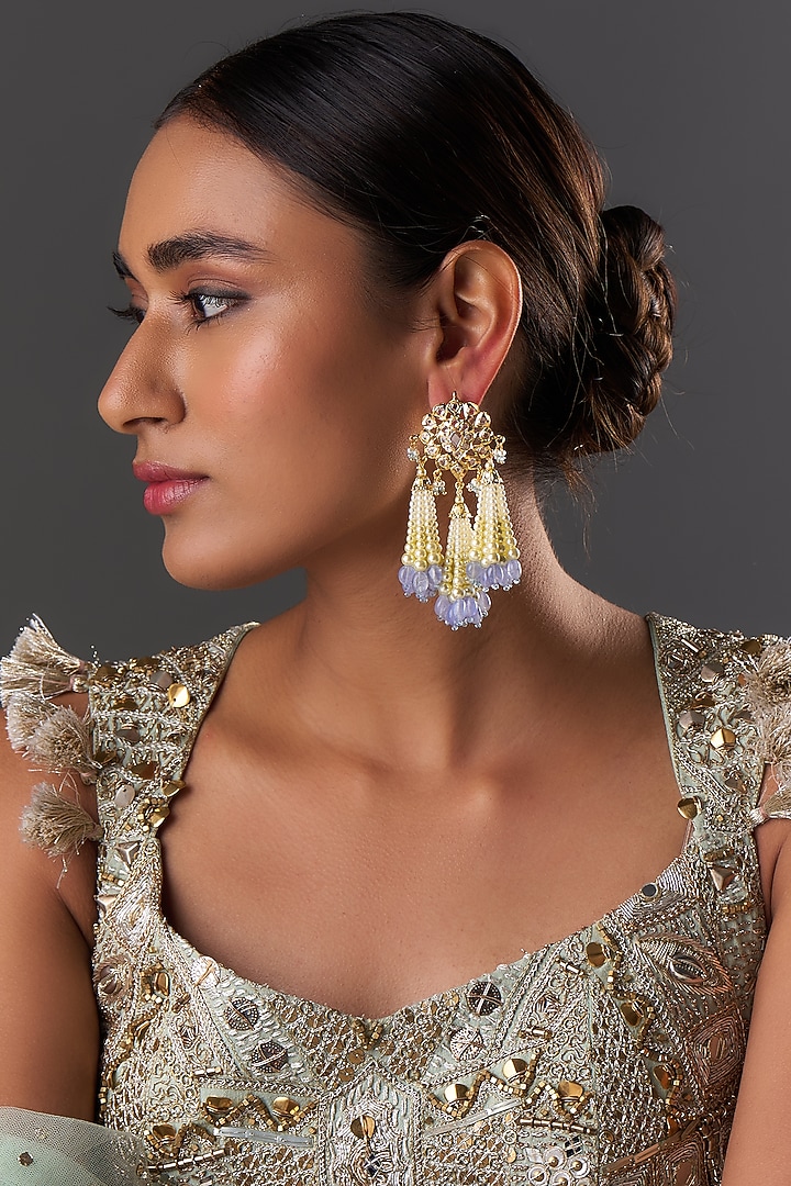 Gold Plated Kundan Polki & Blue Onyx Dangler Earrings by Kiara at Pernia's Pop Up Shop