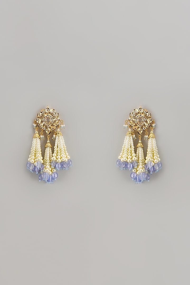 Gold Plated Kundan Polki & Blue Onyx Dangler Earrings by Kiara at Pernia's Pop Up Shop