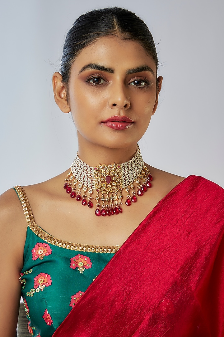 Gold Plated Kundan Polki & Red Onyx Choker Necklace by Kiara at Pernia's Pop Up Shop