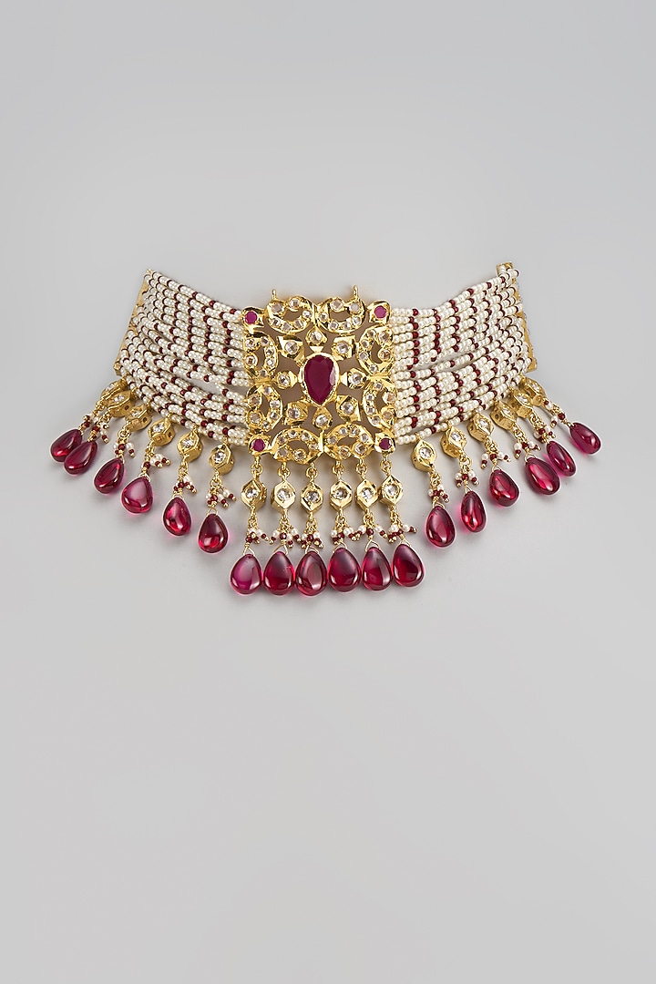 Gold Plated Kundan Polki & Red Onyx Choker Necklace by Kiara at Pernia's Pop Up Shop