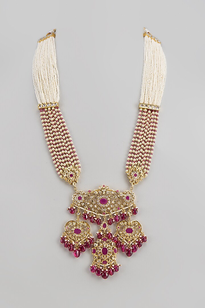 Gold Plated Kundan Polki & Red Onyx Long Necklace by Kiara at Pernia's Pop Up Shop