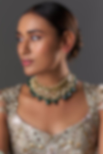 Gold Plated Kundan Polki & Green Onyx Choker Necklace by Kiara at Pernia's Pop Up Shop