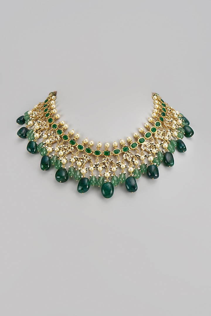Gold Plated Kundan Polki & Green Onyx Choker Necklace by Kiara at Pernia's Pop Up Shop