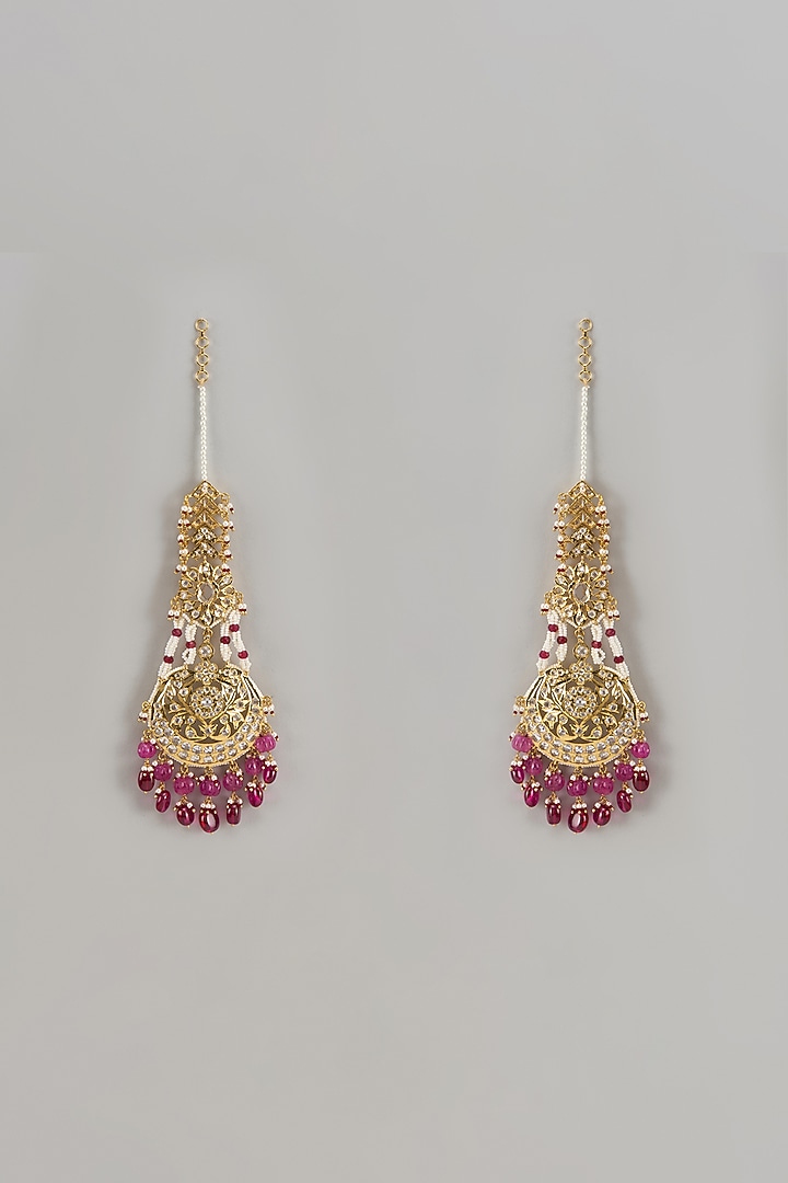 Gold Plated Kundan Polki & Red Onyx Chandbali Earrings by Kiara at Pernia's Pop Up Shop