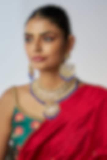 Gold Plated Kundan Polki & Blue Beaded Choker Necklace Set by Kiara at Pernia's Pop Up Shop