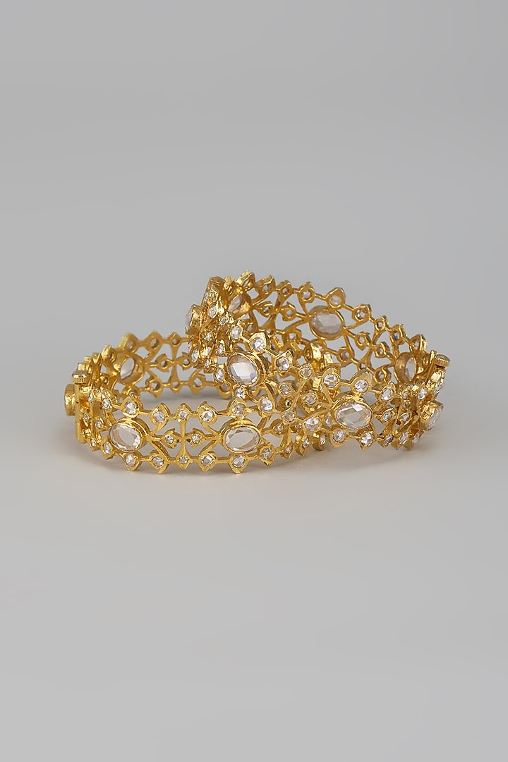 Gold Plated Kundan Polki Bangles (Set Of 2) by Kiara at Pernia's Pop Up Shop