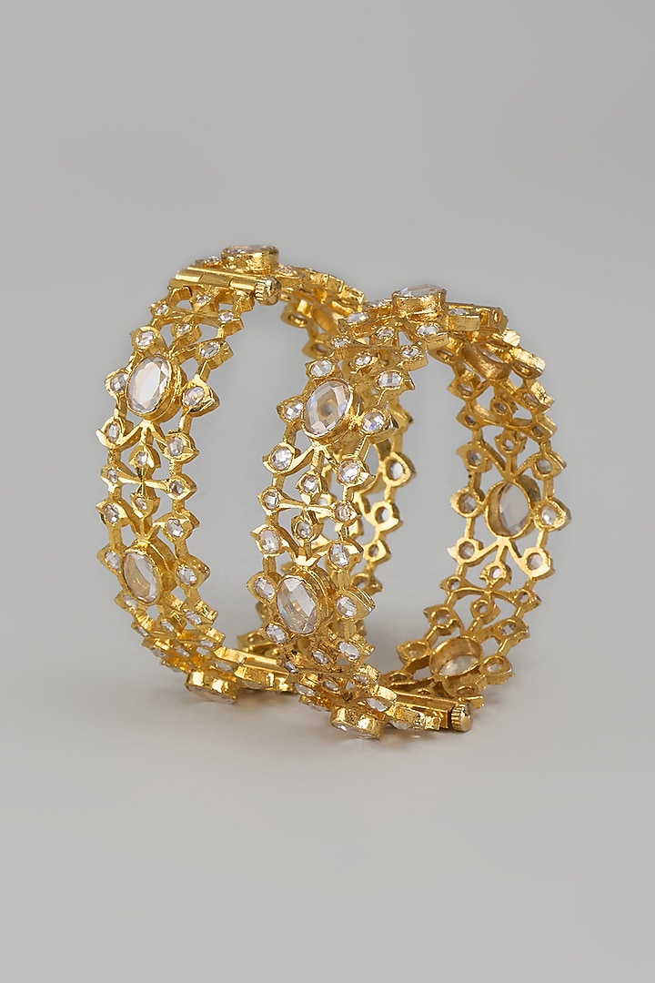 Gold Plated Kundan Polki Bangles (Set Of 2) by Kiara at Pernia's Pop Up Shop