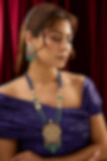 Gold Finish Kundan Polki & Blue Beaded Layered Necklace Set In Sterling Silver by Kiara at Pernia's Pop Up Shop