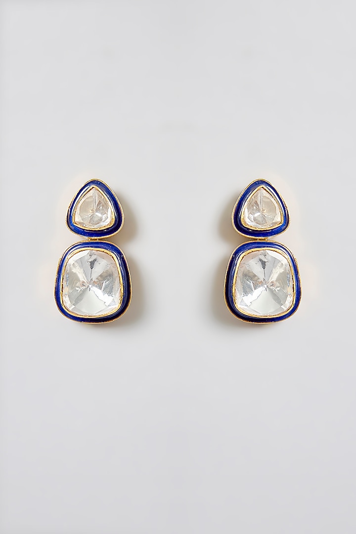 Gold Finish Moissanite Polki Dangler Earrings In Sterling Silver by Kiara Luxe at Pernia's Pop Up Shop
