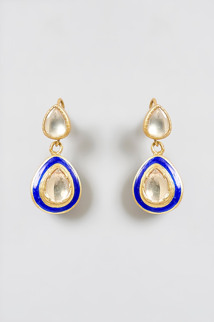 Gold Finish Kundan Polki Meenakari Pendant Necklace Set In Sterling Silver by Kiara Luxe at Pernia's Pop Up Shop