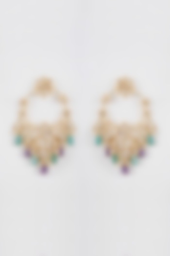Gold Plated Green & Purple Onyx Chandbali Earrings by Kiara