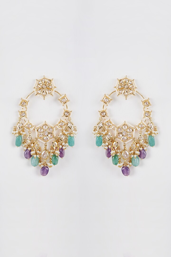 Gold Plated Green & Purple Onyx Chandbali Earrings by Kiara at Pernia's Pop Up Shop