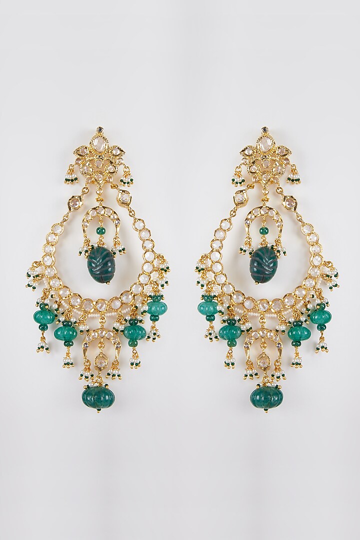 Gold Plated Green Onyx And Kundan Chandbali Earrings by Kiara at Pernia's Pop Up Shop