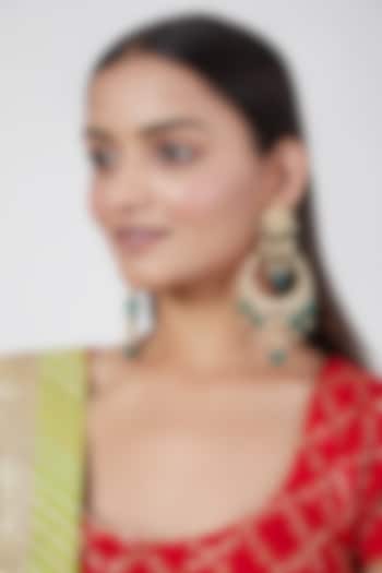 Gold Plated Green Onyx And Kundan Chandbali Earrings by Kiara