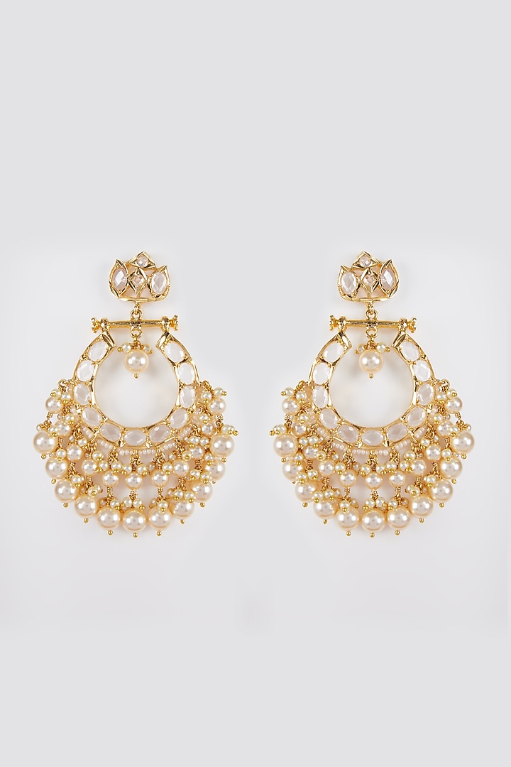 Gold Plated Pearls Chandbali Earrings by Kiara at Pernia's Pop Up Shop