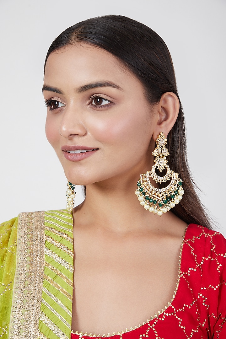 Gold Plated Pearl Chandbali Earrings by Kiara at Pernia's Pop Up Shop