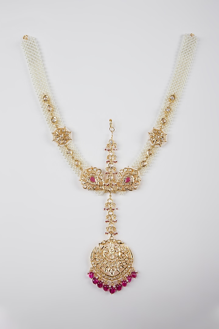 Gold Plated Pearls Mathapatti by Kiara at Pernia's Pop Up Shop