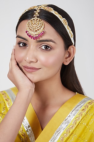 Gold Plated Pearls Mathapatti by Kiara