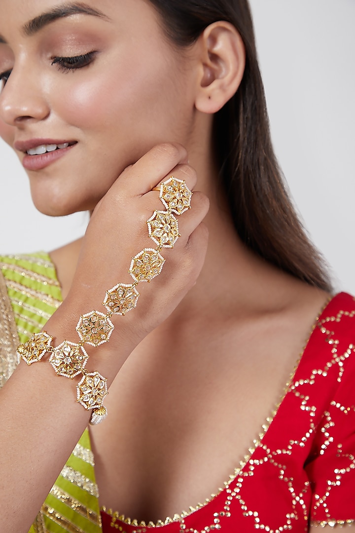 Gold Plated Pearls & Kundan Bracelet by Kiara