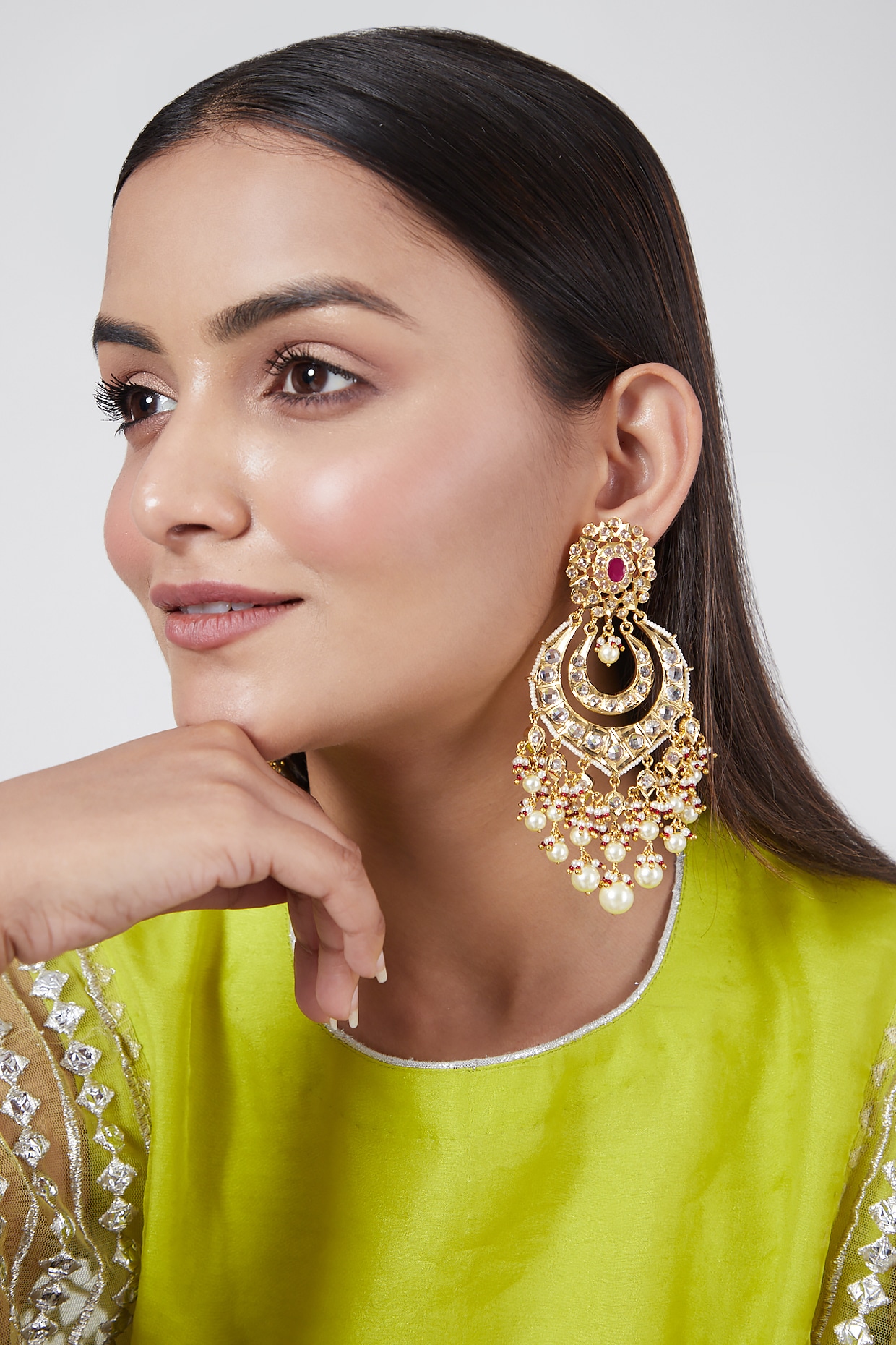 Buy Kundan Polki Jadau Silver Chandbali Earrings ,sabyasachi Jewelry,kundan  Earrings,polki Earrings Kundan Earrings, Gold Green Jadau Chandbali Online  in India - Etsy