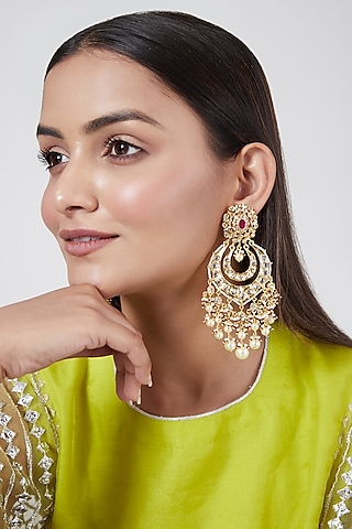 Gold Plated Kundan Chandbali Earrings by Kiara