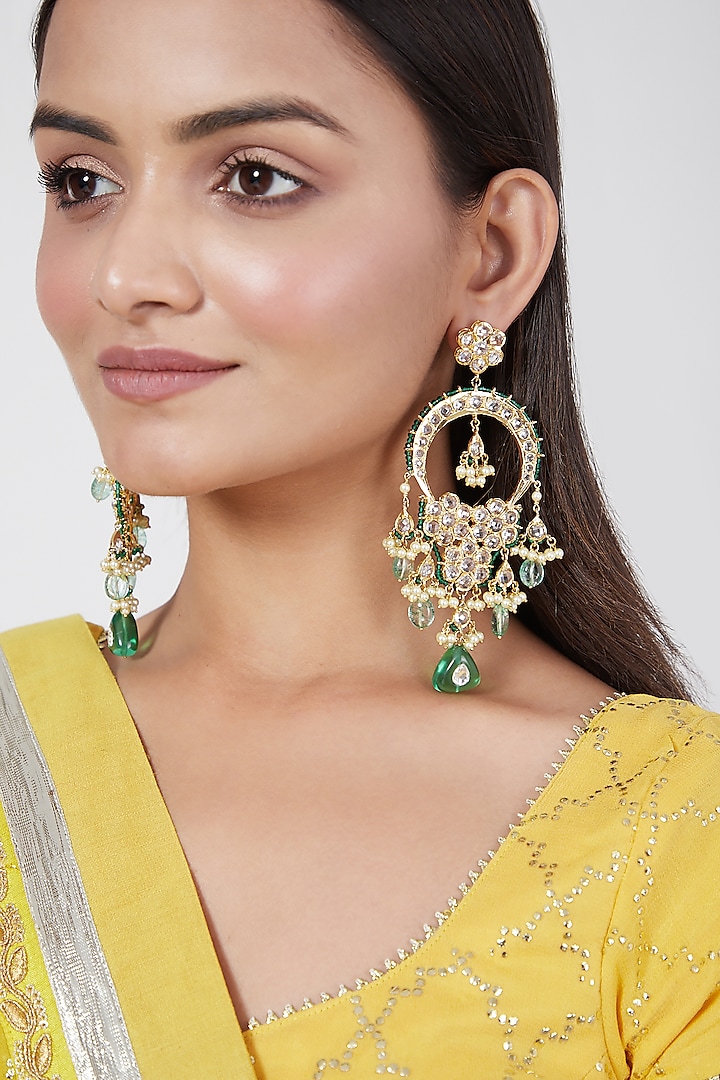 Gold Plated Crystal Chandbali Earrings by Kiara