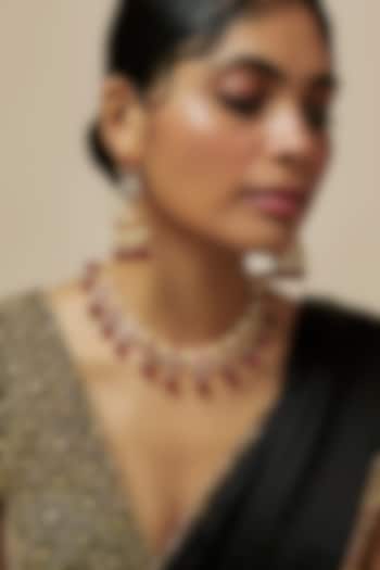 Gold Plated Kundan Polki & Pearl Choker Necklace Set by Kiara
