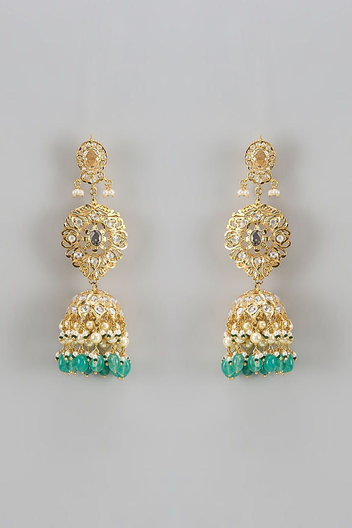 Gold Plated Kundan Polki & Pearl Jhumka Earrings by Kiara at Pernia's Pop Up Shop