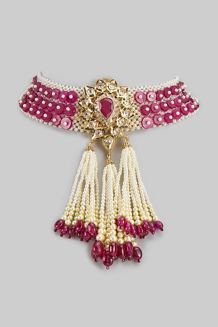 Gold Plated Kundan Polki & Pearl Choker Necklace by Kiara at Pernia's Pop Up Shop