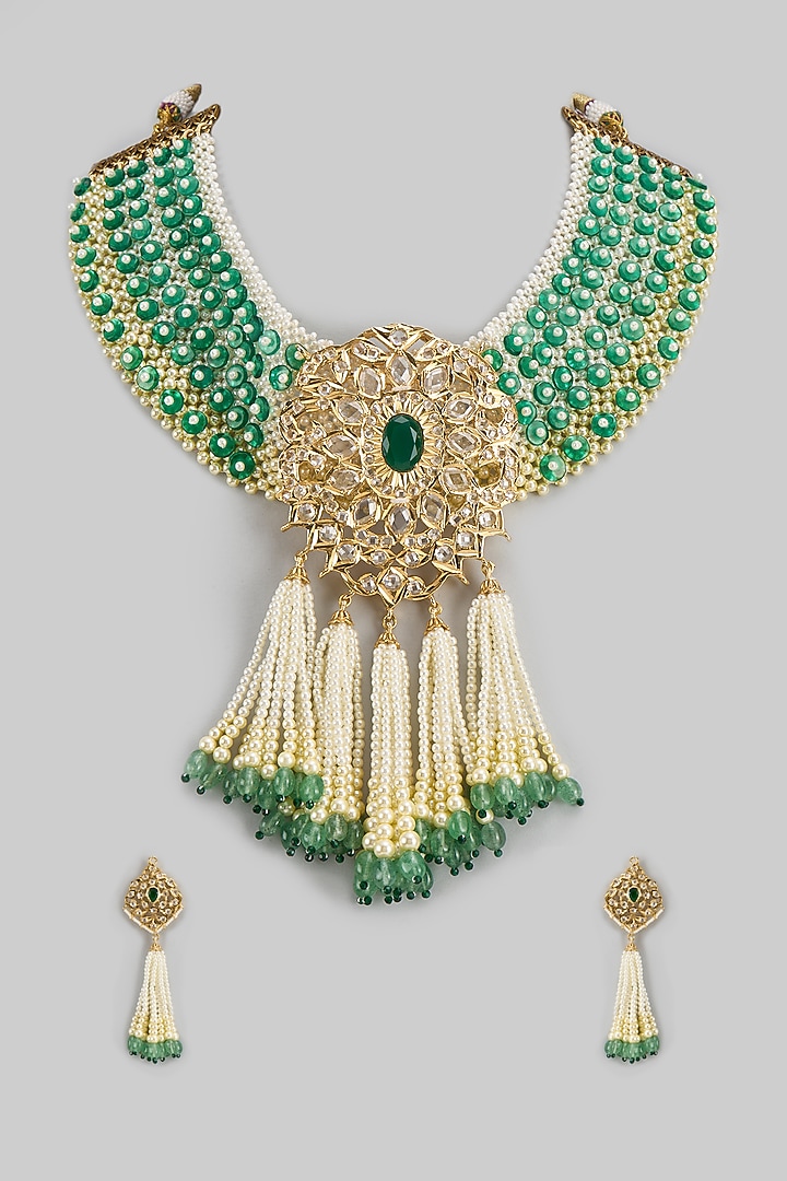 Gold Plated Kundan Polki & Pearl Choker Necklace Set by Kiara at Pernia's Pop Up Shop