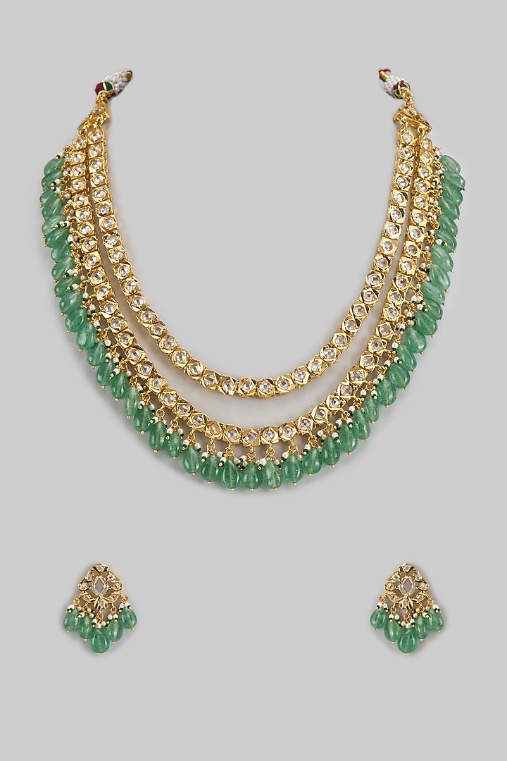 Gold Plated Kundan Polki & Pearl Mala Set by Kiara at Pernia's Pop Up Shop