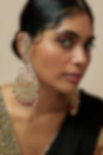 Gold Plated Kundan Polki & Multi-Colored Stone Chandbaali Earrings by Kiara