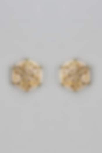 Gold Plated Kundan Polki & Pearl Stud Earrings by Kiara