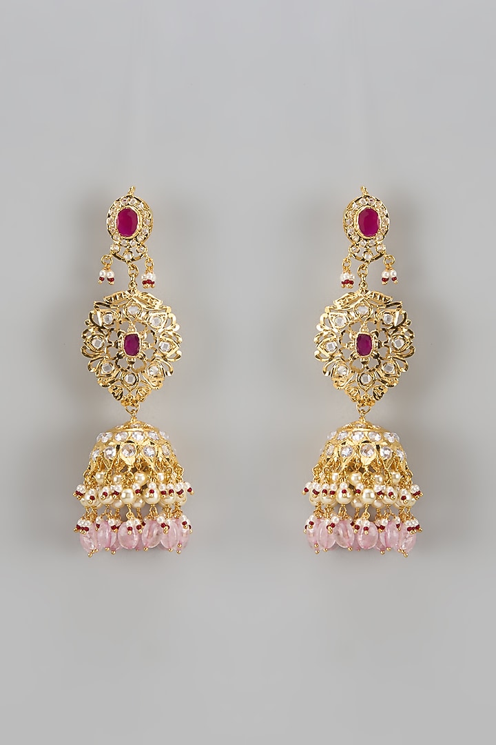 Gold Plated Kundan Polki & Pearl Jhumka Earrings by Kiara at Pernia's Pop Up Shop