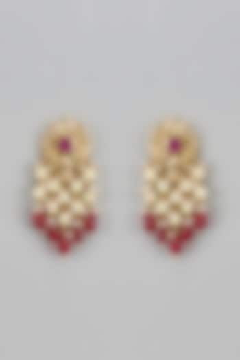 Gold Plated Kundan Polki & Pearl Dangler Earrings by Kiara