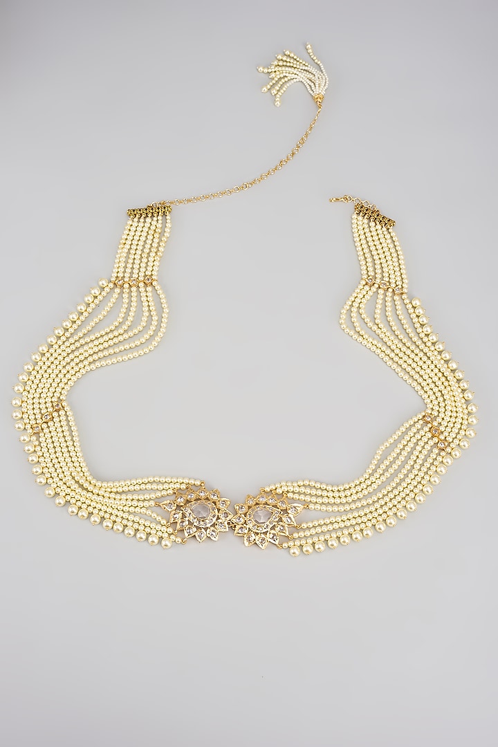 Gold Plated Kundan Polki & Pearl Waistbelt by Kiara at Pernia's Pop Up Shop