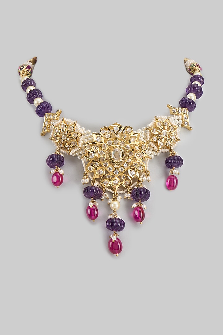 Gold Plated Kundan Polki & Pearl Choker Necklace by Kiara at Pernia's Pop Up Shop