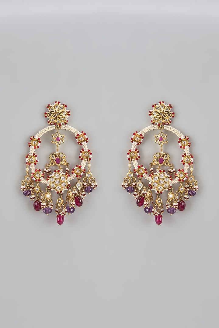Gold Plated Kundan Polki & Pearl Chandbaali Earrings by Kiara at Pernia's Pop Up Shop