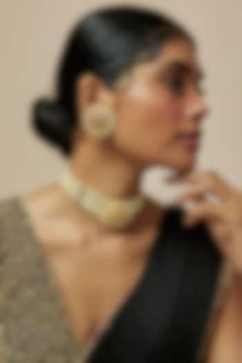 Gold Plated Kundan Polki & Pearl Choker Necklace Set by Kiara
